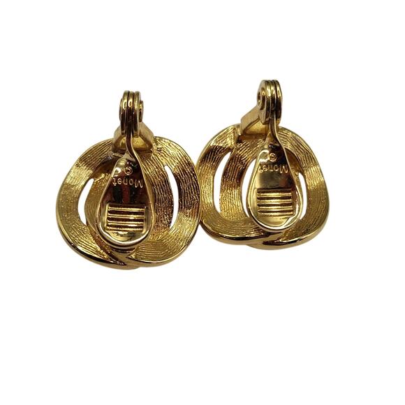 Vintage Monet Gold Tone Interlocking Knot Clip On Earrings 1980s - Picture 4 of 6